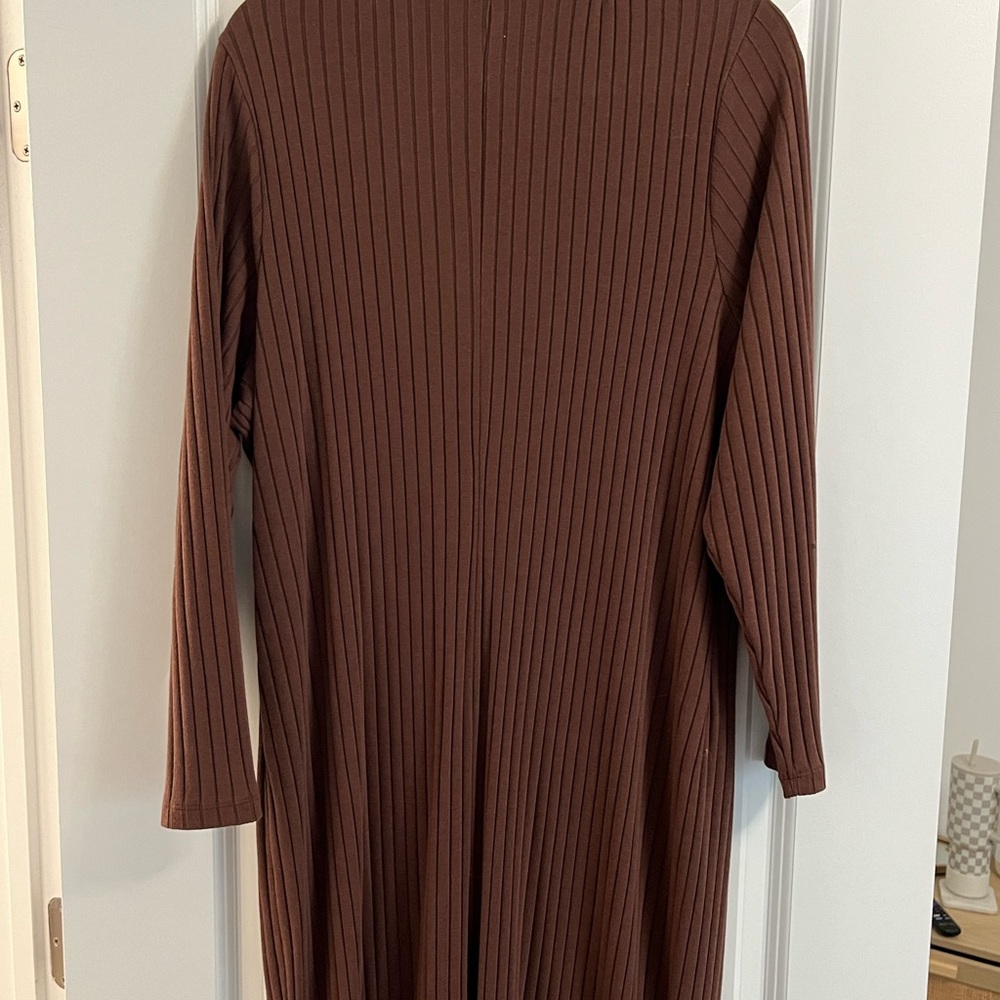 Brown Ribbed Button-Down Dress - Picture 2 of 3